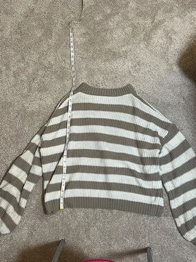Striped Crewneck Sweater in Taupe and Cream